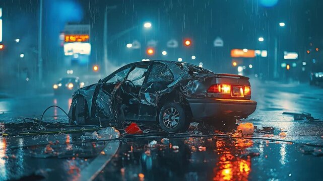 a hazardous car crash that occurs on the road at night