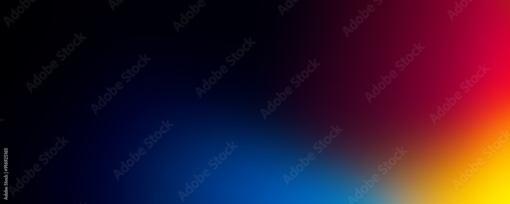 Poster dark blue, red and yellow spectrum gradient background with blur effect.