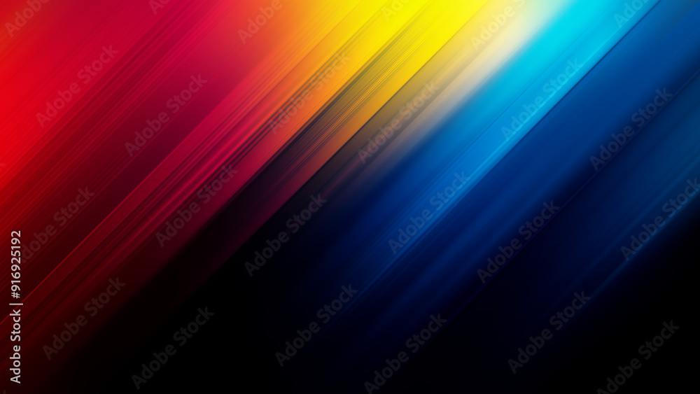 Poster vibrant gradient background with diagonal lines of red, blue and yellow colors, creating an energeti