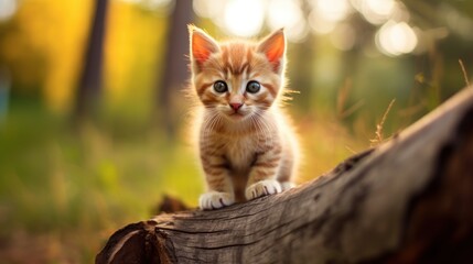Obraz premium Cute Kitten on a Log