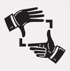 Hands framing vector silhouette on a white background