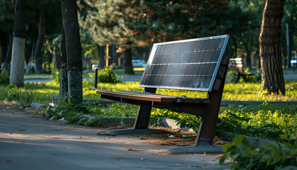 Bench with solar panel on street