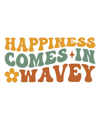 happiness comes in wavey Groovy svg bundle, Love your self svg, hippie svg, aesthetic svg, Mental health metters scginspirational svg, motivational svg, Trendy smiley