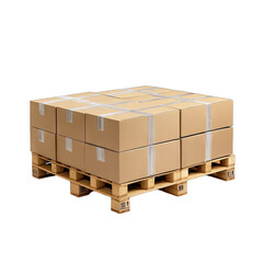 Pallet with cardboard boxes isolated on white background