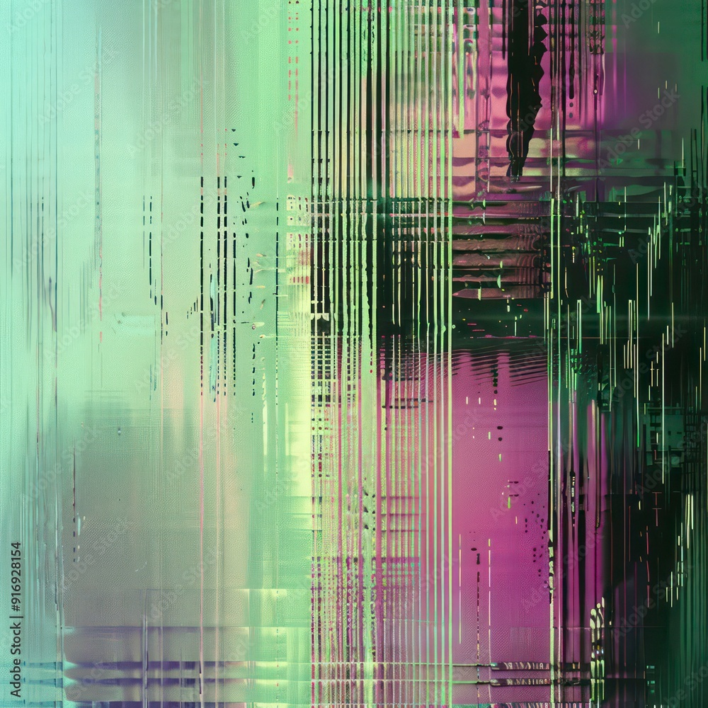 Wall mural minimalist generative artistic background with high-end holographic glitch gradient green tones