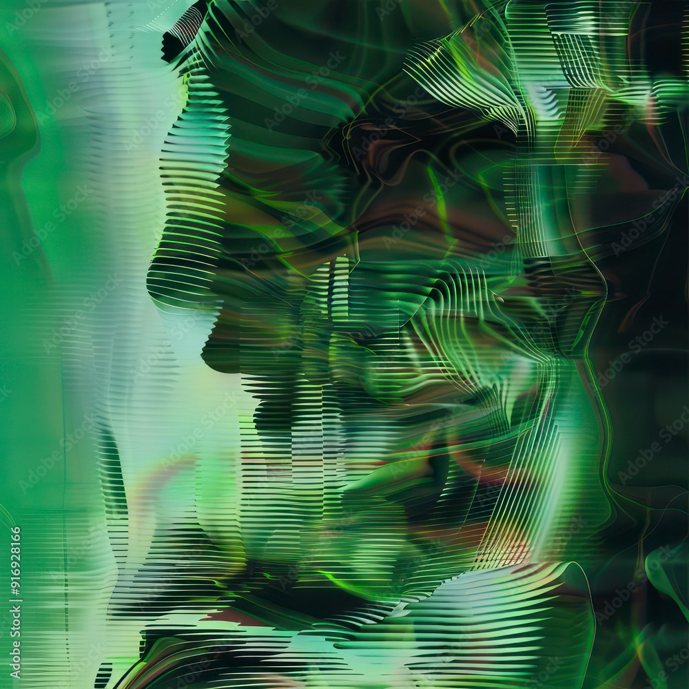 Wall mural minimalist generative artistic background with high-end holographic glitch gradient green tones