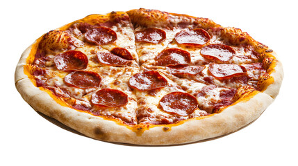 Pepperoni pizza isolated on a white background with full depth of field, vibrant colors