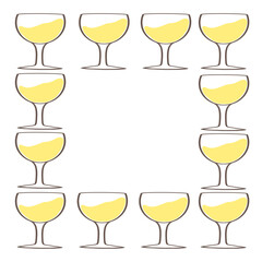 A decorative arrangement of white wine glasses on a white background