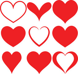 Set of Red Hearts, love, romance or valentine's day red heart. Heart vector icons. Artistic red heart love symbols isolated editable vector.