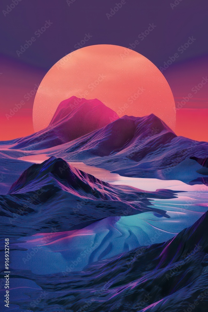 Wall mural stylized generative landscape background with noisy surface and deep colors