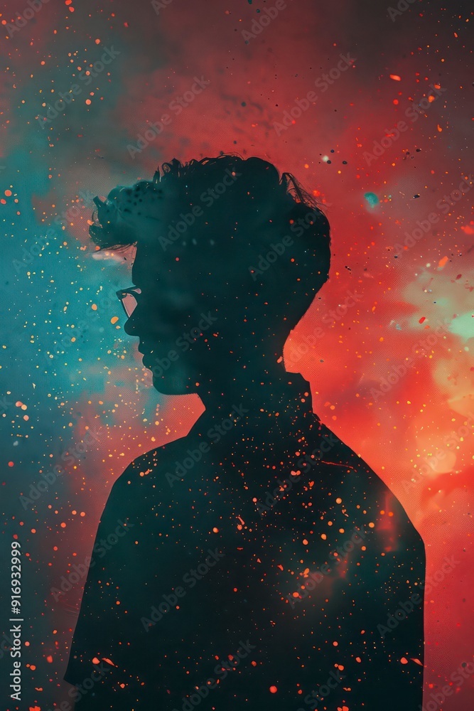 Wall mural stylized generative portrait background with noisy surface and deep colors