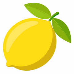 Single Lemon with Two Green Leaves