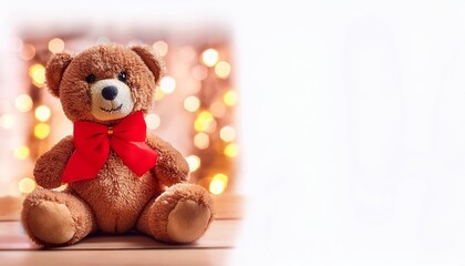 adorable teddy bear with red bow tie celebrating national teddy bear day cute illustration of a smiling teddy bear in a festive setting