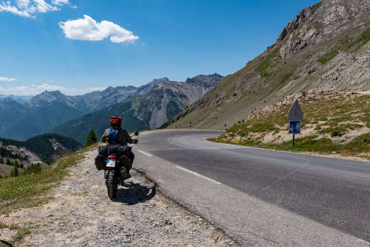 Motorcyclist on the Cold d'Izoard road
