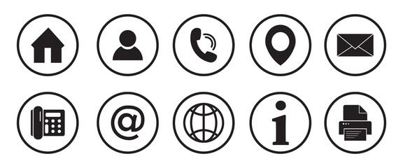 Contact icon set. Contact symbols, Thin line Contact icons set.  Phone, contact, mail, fax, info, mail, support vector.