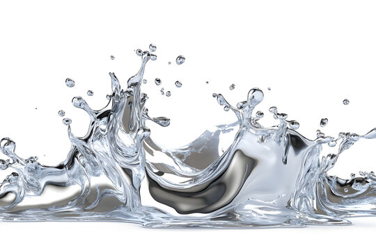 3d Molten silver splash isolated on white background	