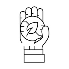 hand holding chia cryptocurrency coin line icon vector. hand holding chia cryptocurrency coin sign. isolated contour symbol black illustration