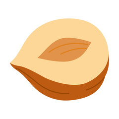 Hazelnut half a kernel ripe and tasty, healthy treat, snacks. Hand drawn trendy flat style isolated Vector illustration