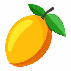 A Single Yellow Mango with Two Green Leaves