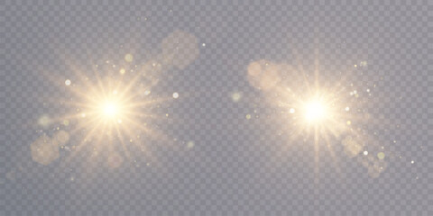 Abstract light flares PNG of bright golden glow, translucent glow with special light effect. Vector blurs in glowing glare for web design and illustrations