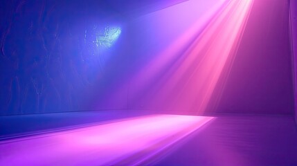 Purple light beam, light blue background, light beam shining downward, roof top light