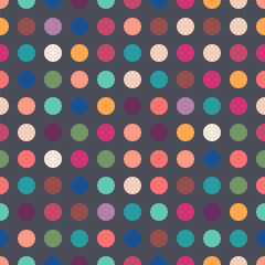 Multicolored circles, dark background, seamless pattern
