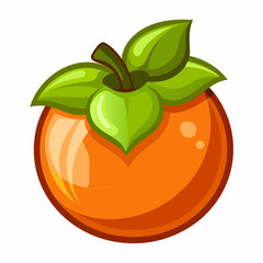 Cartoon Illustration of a Single Orange with Green Leaves