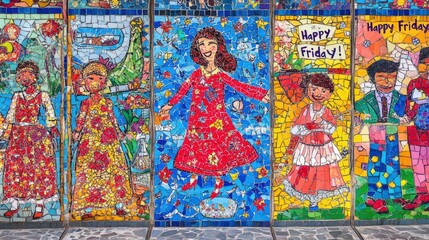 Vibrant Mosaic of Happy Scenes: Colorful and Dynamic Artwork for Home Decor