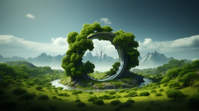 Fantasy trees arch in the forest with sky background Esotericism mystical place AI Generated