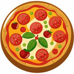 A Pizza Topped With Tomatoes, Peas, Cheese, and Basil