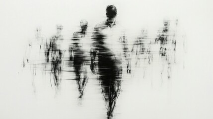 Obraz premium Abstract representation of blurred figures walking in monochrome tones