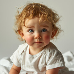 Naklejka premium Little boy sitting on the bed