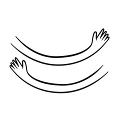 Hug hands outline doodle hand drawn icon logo sign Cute cartoon . Vector Illustration