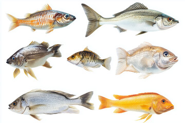 Fototapeta premium Colorful tropical fish collection isolated on white background png, underwater creatures concept.