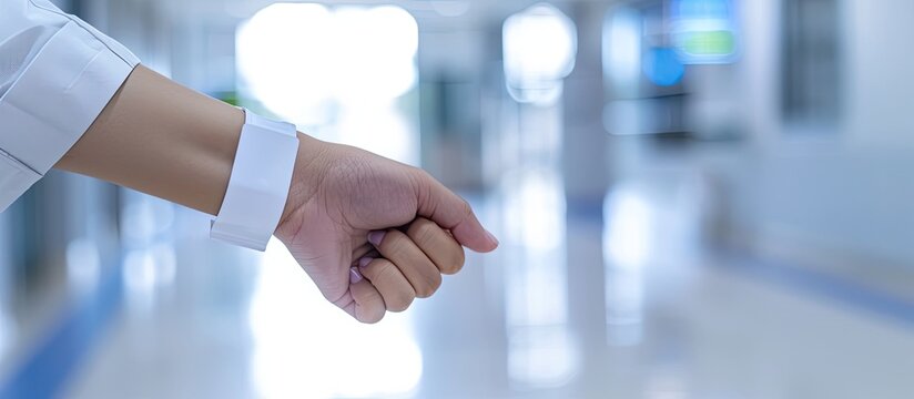 White paper wristband with empty design for copy space image in a hospital setting.
