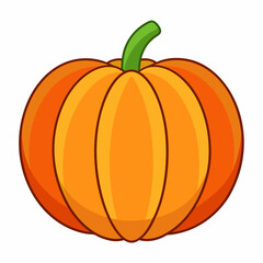 A Cartoon Illustration of a Whole Orange Pumpkin with a Green Stem