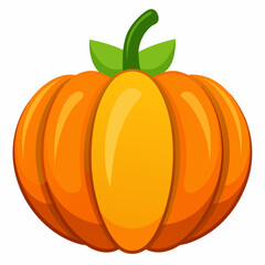 Orange Pumpkin with Green Stem and Leaves