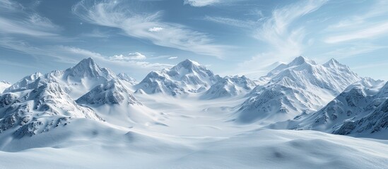 Obraz premium Snow-covered mountains and open skies with copy space image.