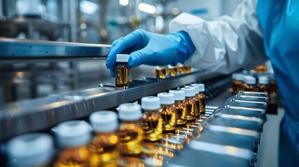 Scientist and pharmacist wearing sterile gloves examining. Generative Ai