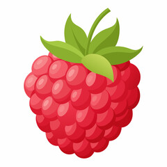 A Single, Ripe Red Raspberry with Green Leaves