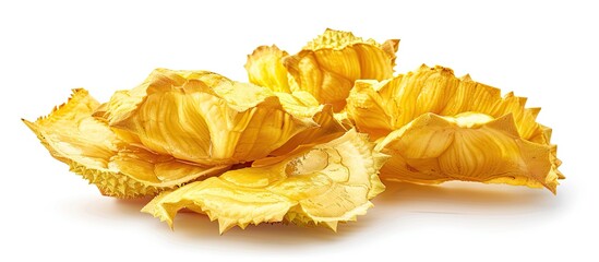 Naklejka premium Top view of a crunchy durian chip on a white background with clipping path for a copy space image.