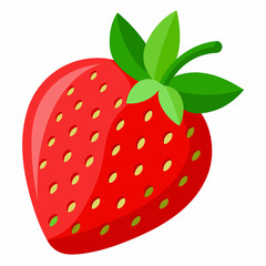 Obraz premium A Single Ripe Strawberry with Green Leaves