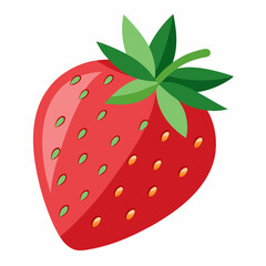 Obraz premium A Single Ripe Red Strawberry with Green Leaves