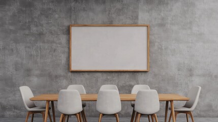 Modern dining room interior with empty frame.