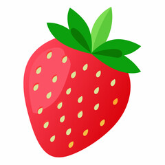 Obraz premium A Single Red Strawberry with Green Leaves