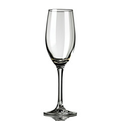 Front view of an empty champagne flute isolated on a white transparent background