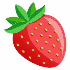 Obraz premium A Single, Red, Ripe Strawberry with Green Leaves