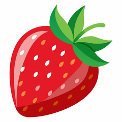 Obraz premium Single Red Strawberry with Green Leaves and White Seeds