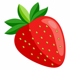 Obraz premium A Single Red Strawberry with Green Leaves