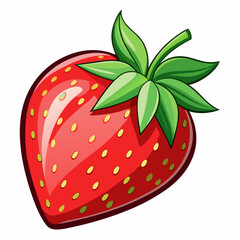 Obraz premium A Single Red Strawberry with Green Leaves